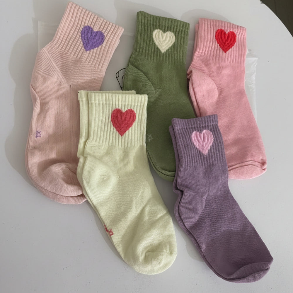 Kids Heart-Print Ribbed Socks