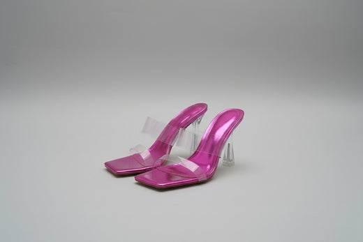 Clear-Strap Metallic Mule Heel