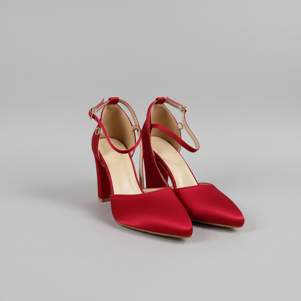 Satin Ankle-Strap Block Heel