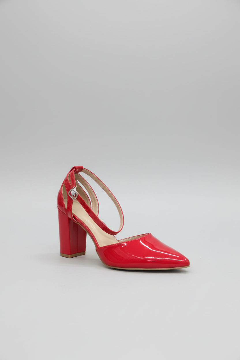 Glossy Strap Block Heel