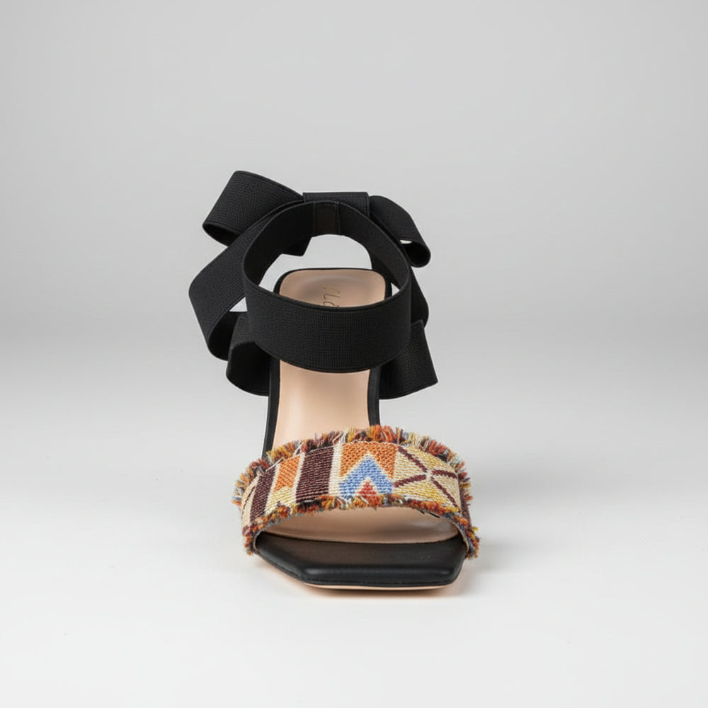 Tribal-Print Sculpted Heel Sandal