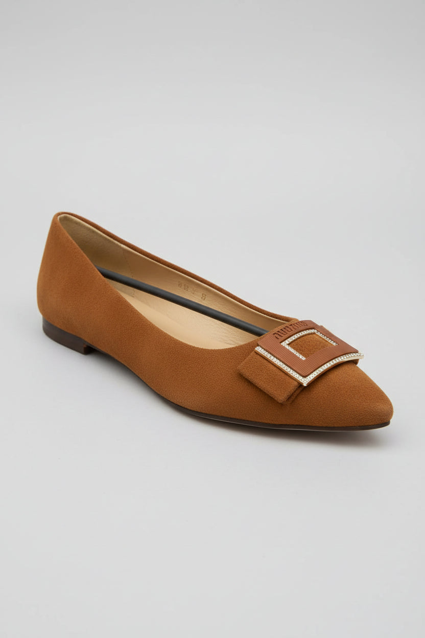 Embellished Buckle Suede-Look Flat
