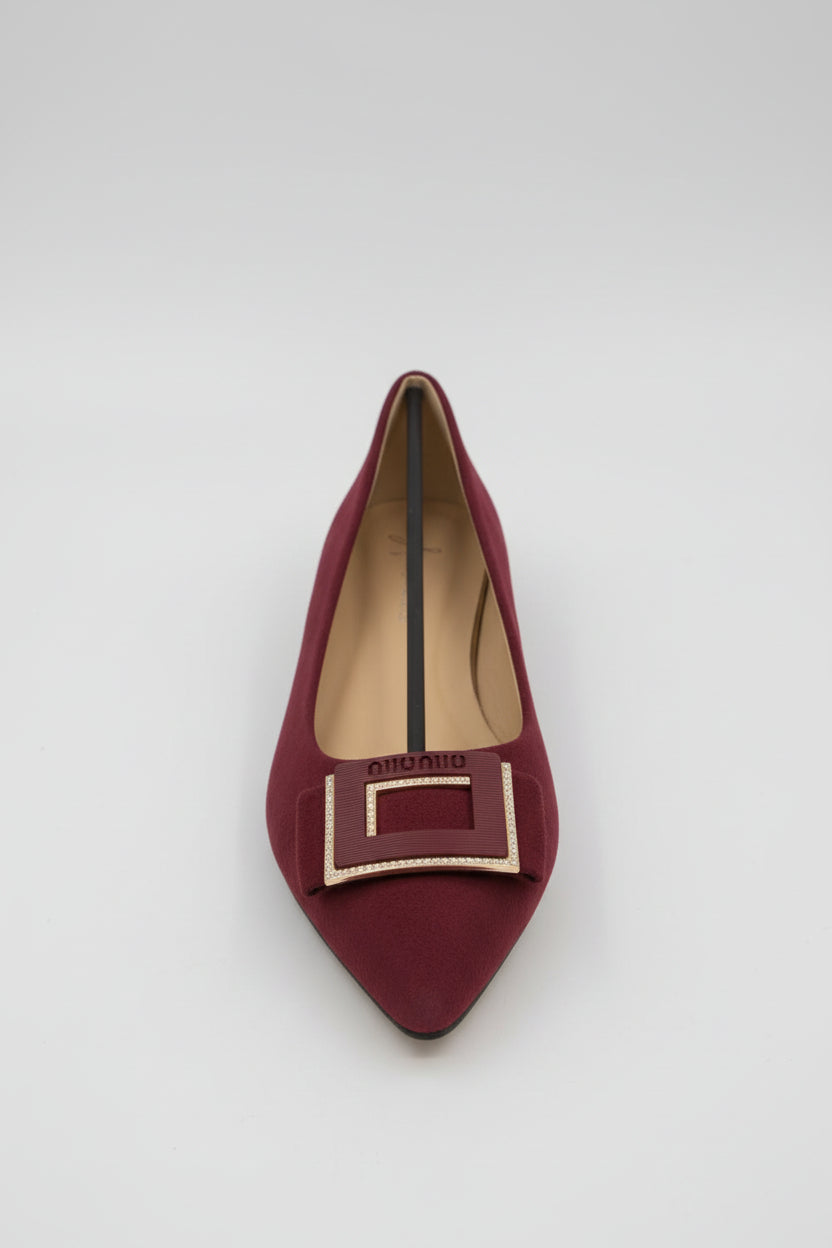 Embellished Buckle Suede-Look Flat