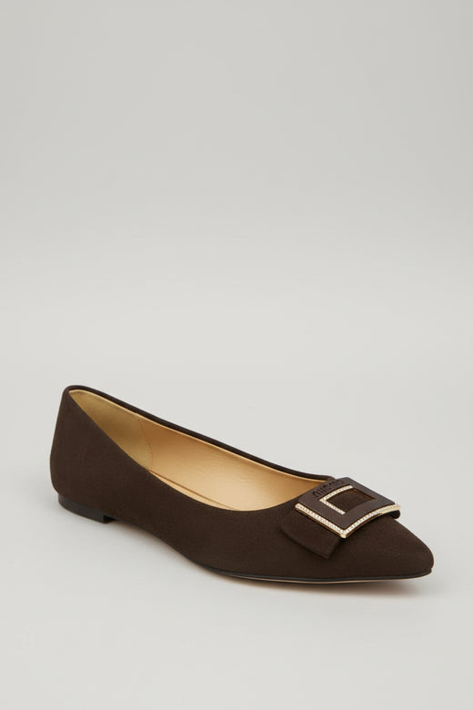 Embellished Buckle Suede-Look Flat