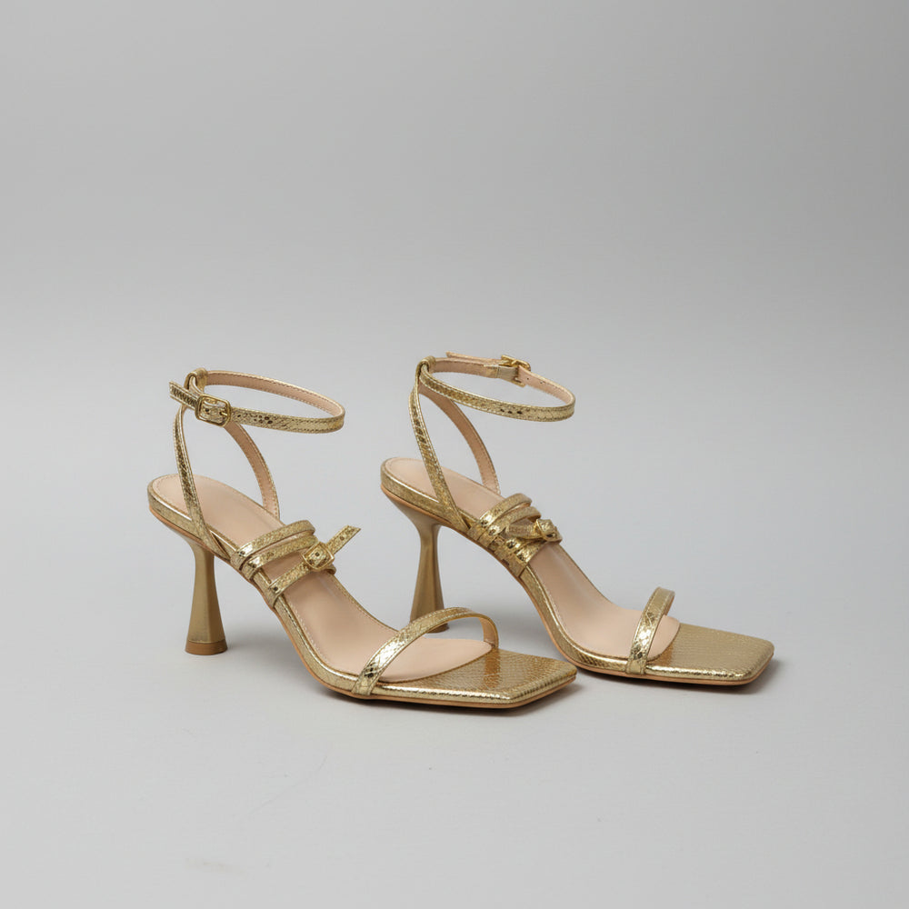 Snake-Print Buckle Mule Heel