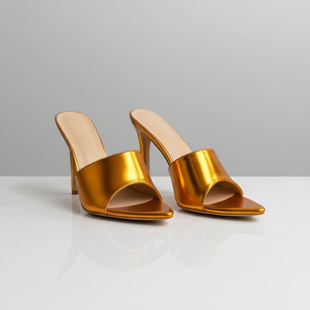 Metallic Pointed-Toe Mule Heel