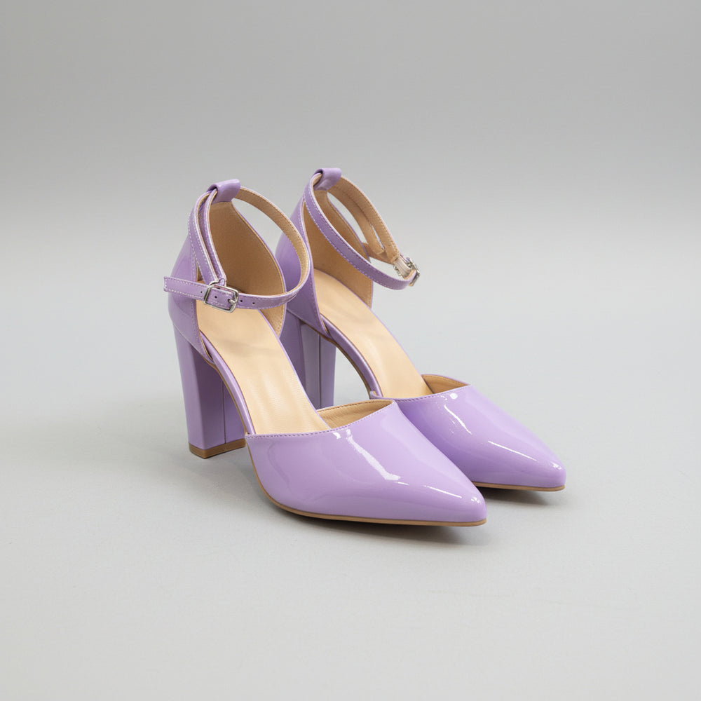 Glossy Ankle-Strap Block Heel