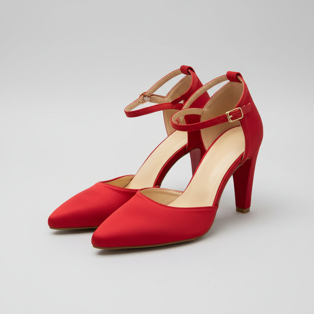 Satin Ankle-Strap Block Heel
