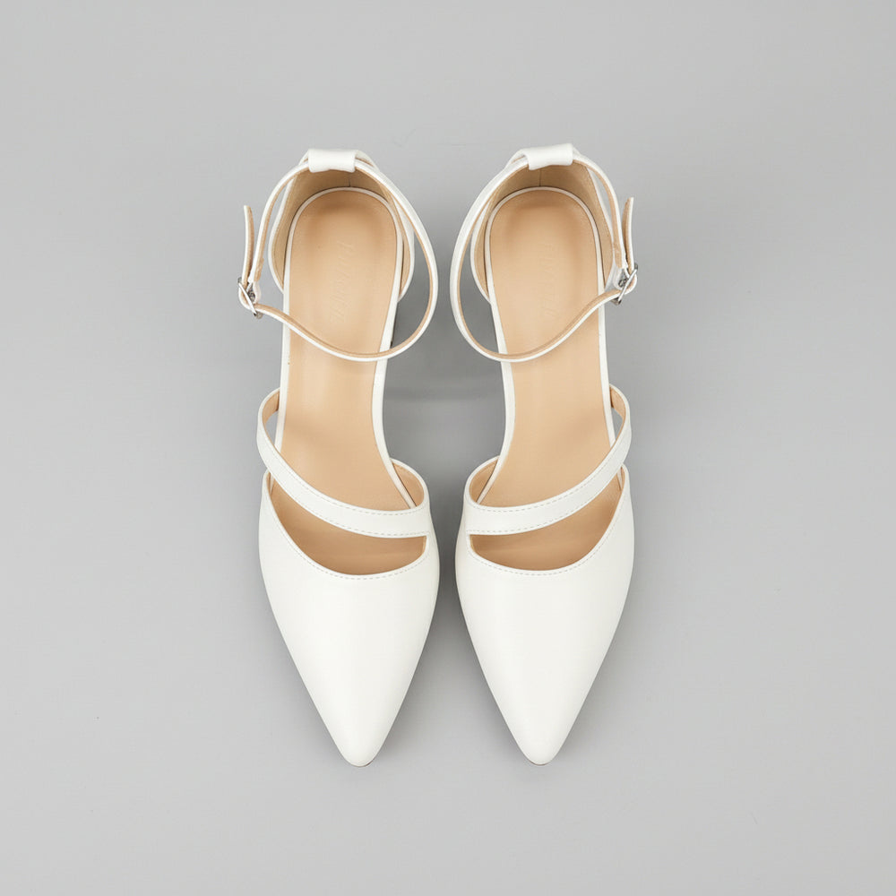 Cream Dual-Strap Block Heel