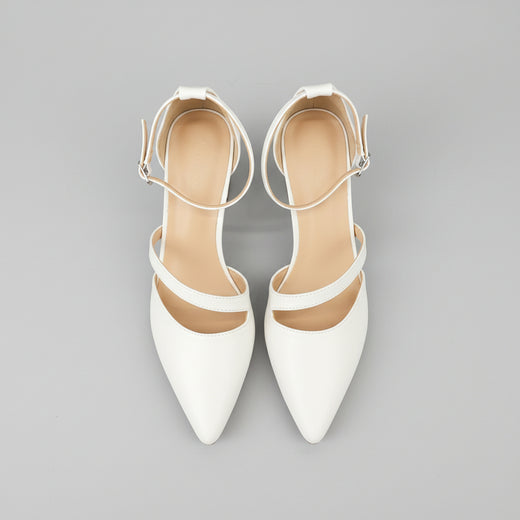 Cream Dual-Strap Block Heel