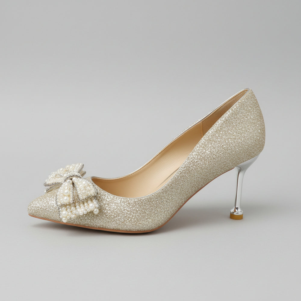 Pearl Bow Glitter Stiletto