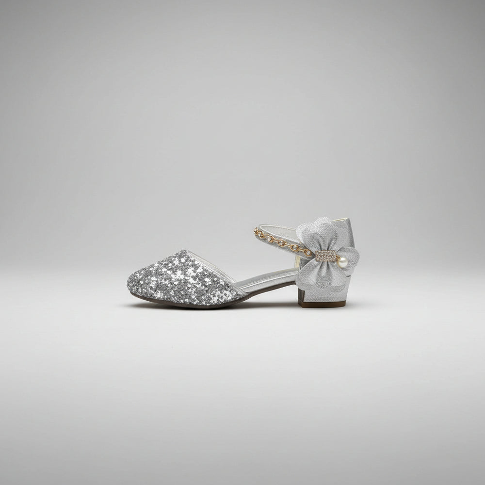Sequined Flower Ankle Strap Heel