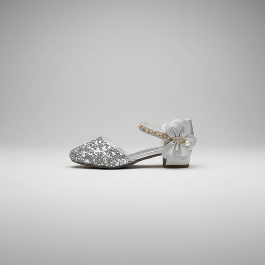 Sequined Flower Ankle Strap Heel