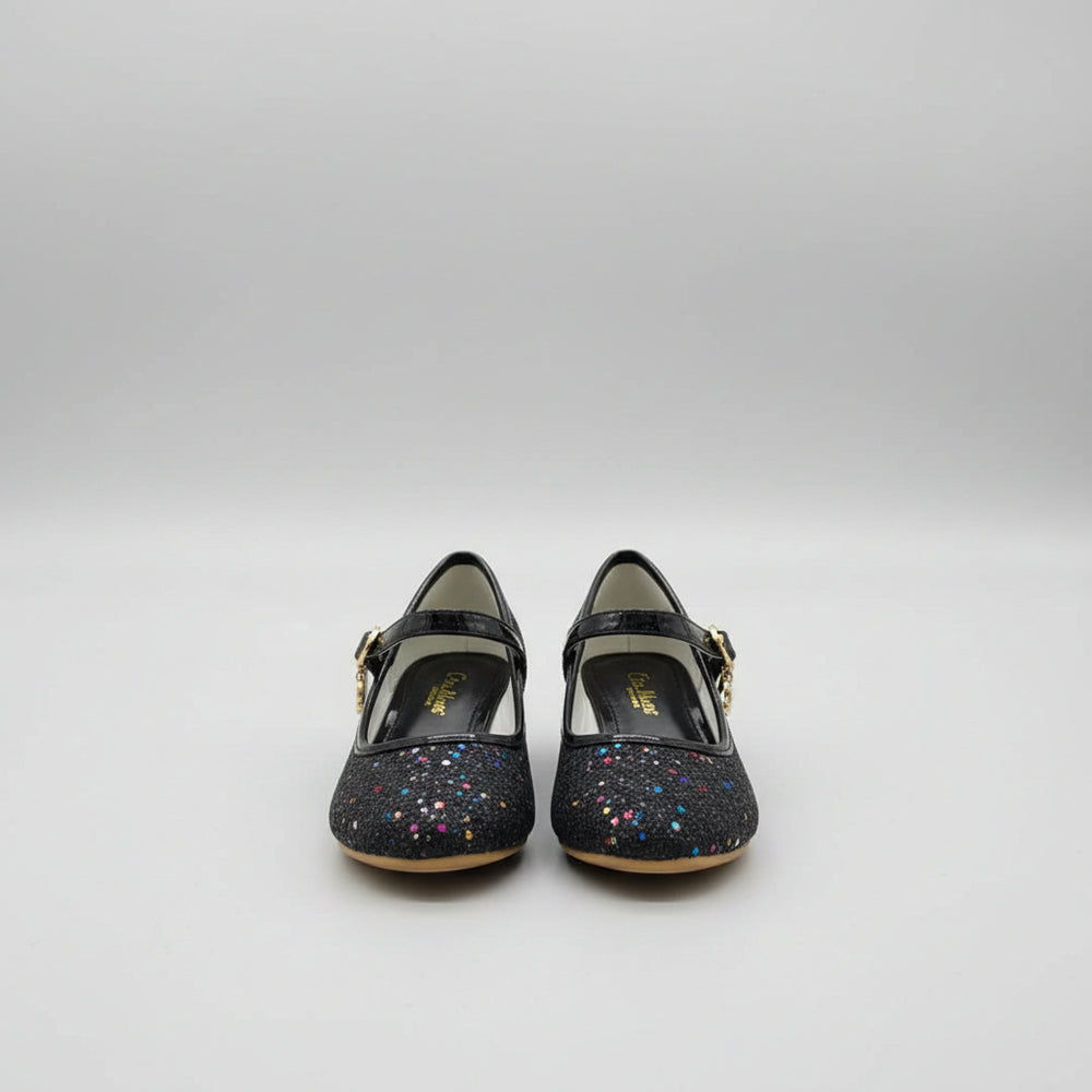 Glitter Mary Jane Block Heel Shoe with Charm