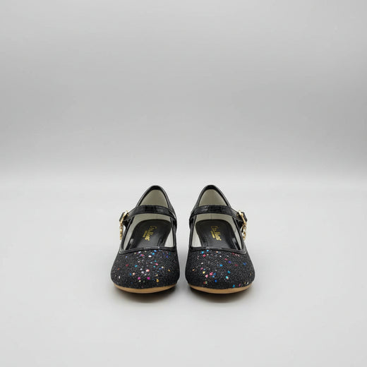 Glitter Mary Jane Block Heel Shoe with Charm
